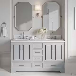 ARIEL Stafford 60 in. W x 22 in. D x 36 in. H Double Sink Freestanding Bath Vanity in Grey with C... | The Home Depot