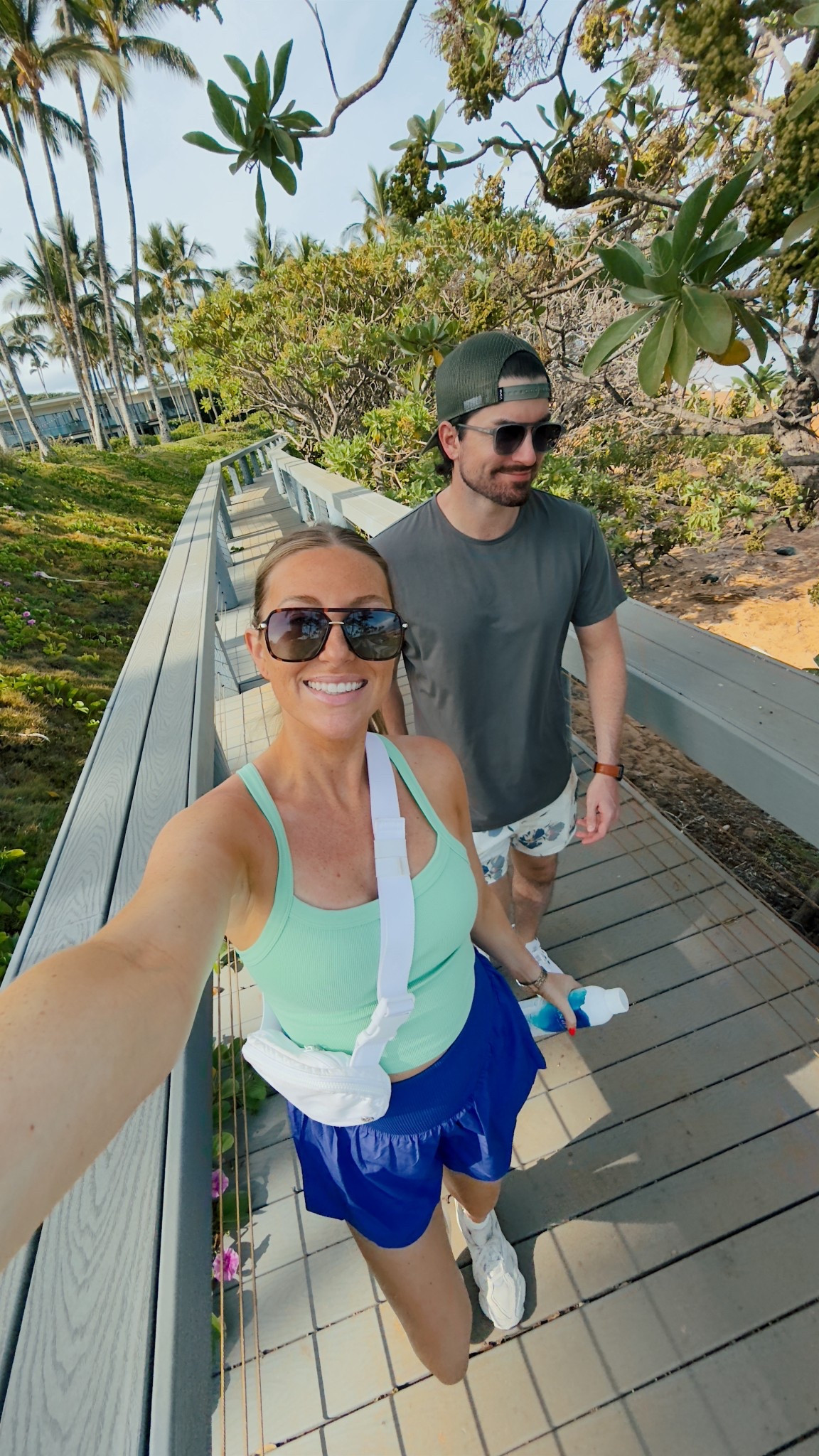 Morning walk outfit in Hawaii! Casual athleisure vacation outfit! Wearing a small in the tank and large in the shorts (I sized up 2 sizes so they could grow with my bump) 