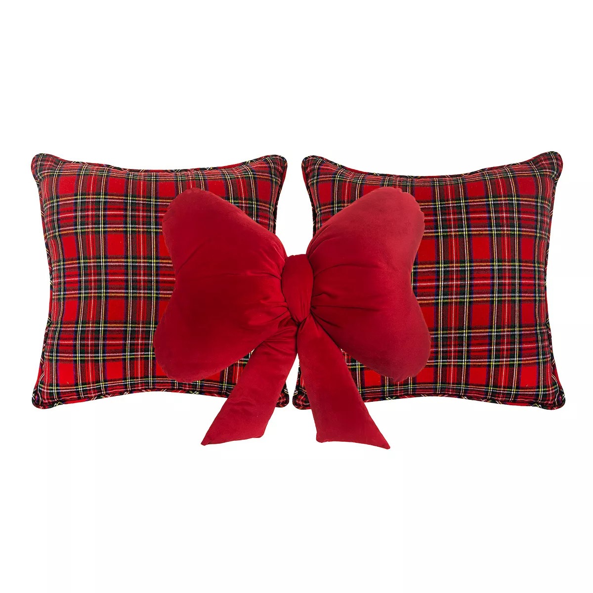Deco 3-Pack Velvet Bow & Plaid Decorative Pillows | Kohl's