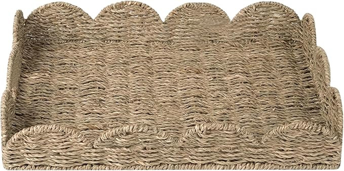 Decorative Tray Rattan Tray 19.7x14.6x3.9 Inch Grass Woven Serving Tray with Scalloped Edge and B... | Amazon (US)