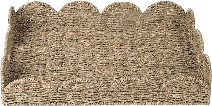 Decorative Tray Rattan Tray 19.7x14.6x3.9 Inch Grass Woven Serving Tray with Scalloped Edge and B... | Amazon (US)