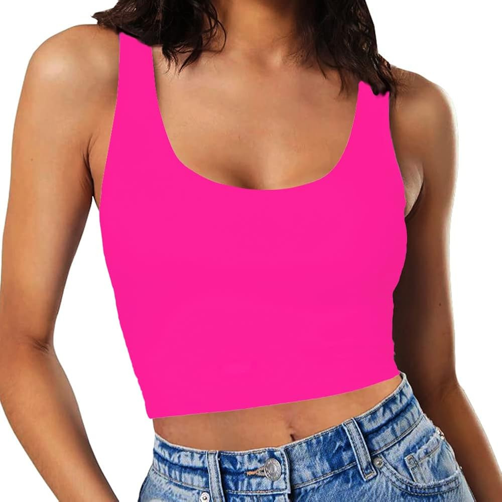 Women’s Sexy Sleeveless Crop Tops Double Layer Scoop Neck Cropped Tank Top | Amazon (US)