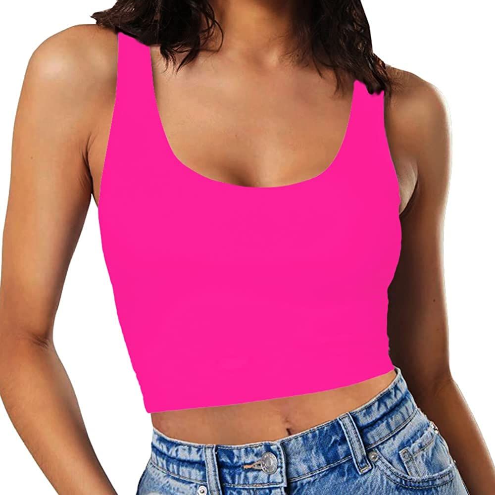 SanxiawaBa Women’s Sexy Sleeveless Crop Tops Double Layer Scoop Neck Cropped Tank Top | Amazon (US)