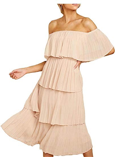 ETCYY Women's Off The Shoulder Ruffles Summer Loose Casual Chiffon Long Party Beach Maxi Dress | Amazon (US)