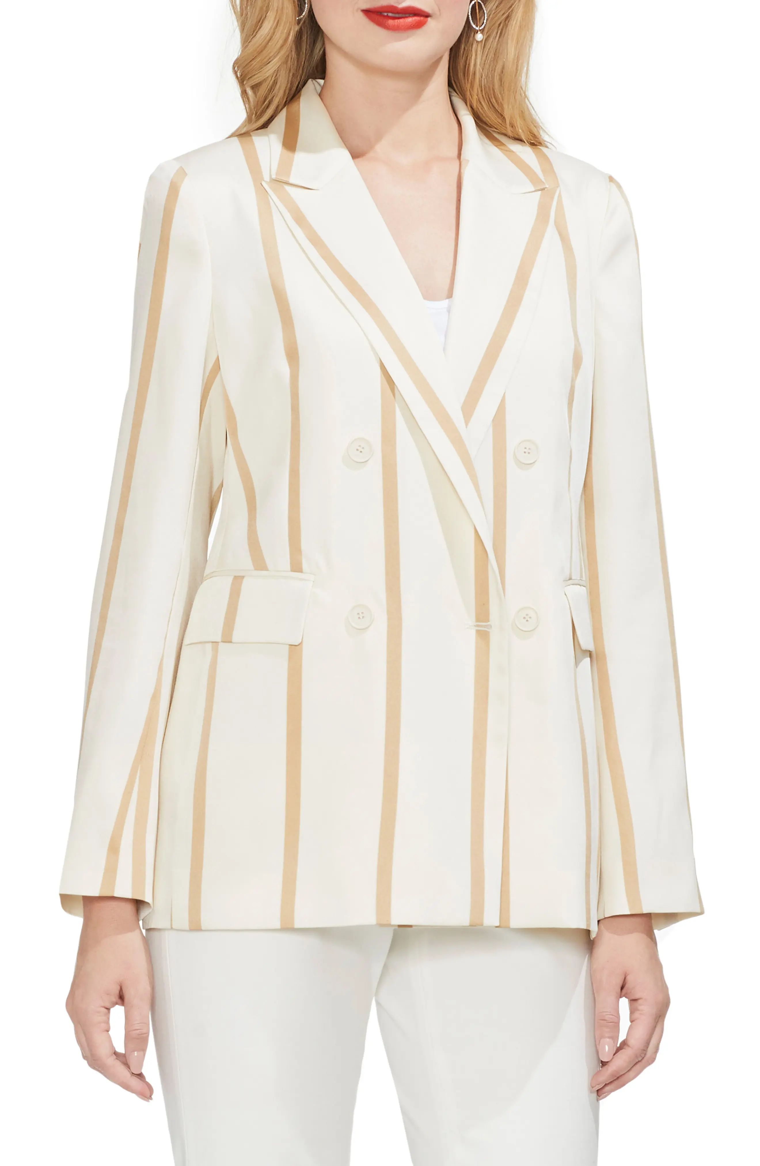Women's Vince Camuto Dramatic Stripe Double Breasted Blazer, Size 00 - Beige | Nordstrom