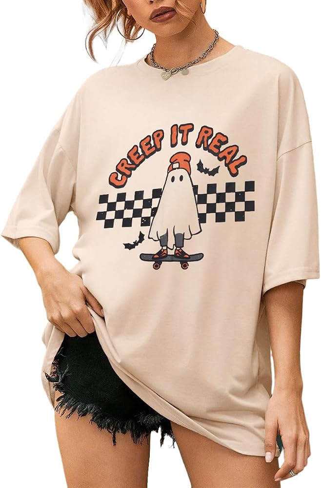 CM C&M WODRO Women's Halloween Creep It Real T Shirt Retro Skateboarding Ghost Graphic Shirt Vint... | Amazon (US)