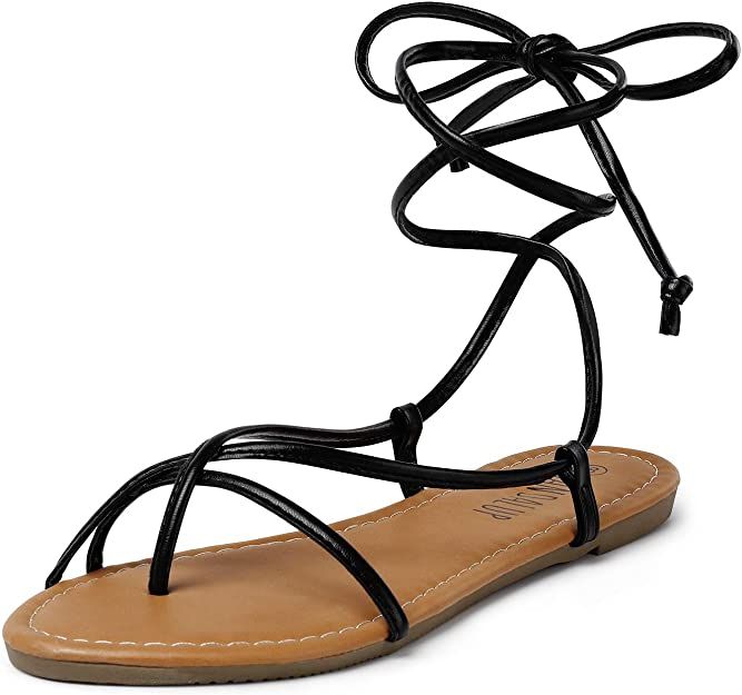 SANDALUP Lace up Sandals Tie up Dress Summer Flat Sandals for Women | Amazon (US)