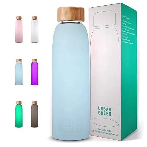Glass Water Bottle with Protective Silicone Sleeve and Bamboo Lid by Urban green, 18oz, 1extra 30... | Walmart (US)