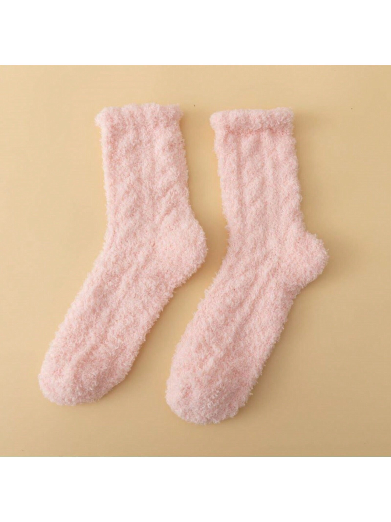 Women's Pink Coral Plush Warm Decorative Fashionable Simple And Cute Mid-calf Socks | SHEIN
