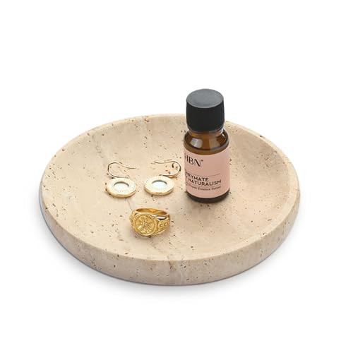 HAMAKAWA Natural Marble Round Jewelry Tray 5.5 inch, Beige Travertine Accent Dish for Rings, Keys, Earrings and Soap, Ideal Gift for Women | Amazon (US)