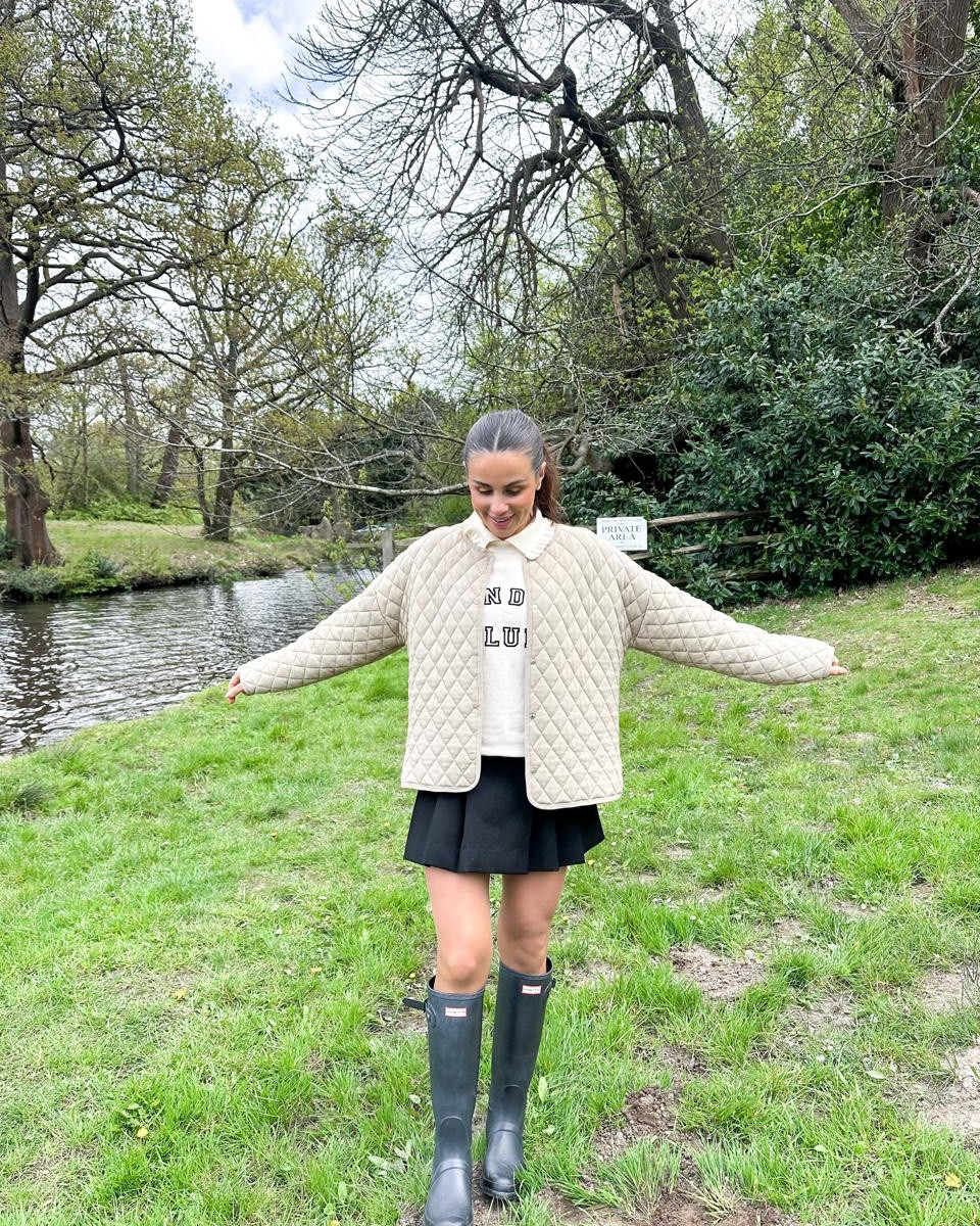 Since we’re experiencing a rainy summer ☔️

Massimo Dutti diamond knit bomber jacket, black pleated skirt, with my Hunter Wellies 🤍

#LTKuk #LTKstyletip #LTKsale