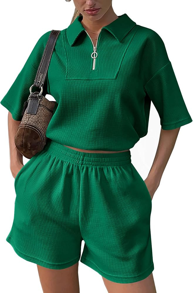 BTFBM Women 2 Piece Outfits Sweatsuit Casual Summer Short Sleeve Sweatshirt & Lounge Shorts 2024 ... | Amazon (US)