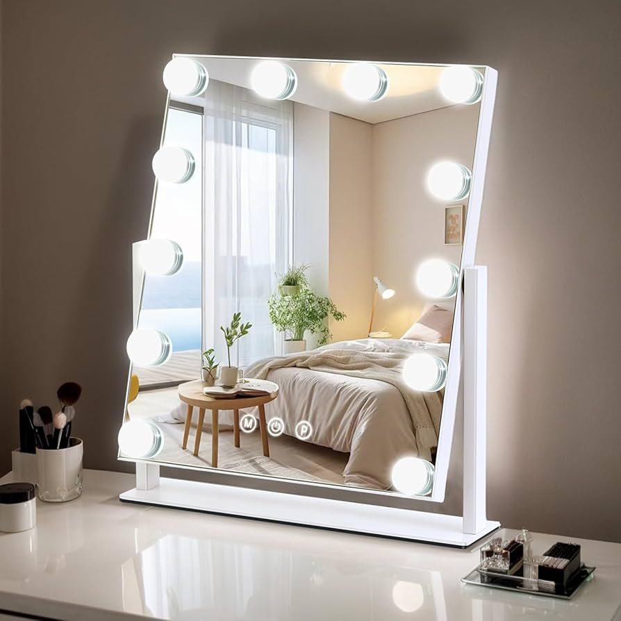 Vanity Mirror with Lights, 13'' x 11'' Lighted Makeup Mirror for Desk, Hollywood Mirror with 12 D... | Amazon (US)