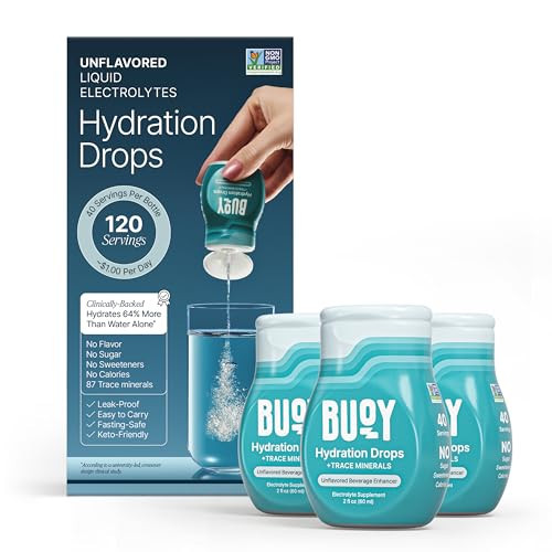 Buoy Electrolyte Drops | 120 Servings | No Sugar, No Sweeteners | 87+ Trace Minerals, Vitamins & Antioxidants | Subtle Mineral Taste | Hydration Supplement - Unflavored 3 Pack | Amazon (US)