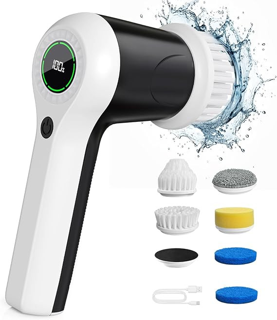 PUFTEM Electric Spin Scrubber, Cordless Shower Scrubber with Battery Level Display, 2 Speeds Elec... | Amazon (US)