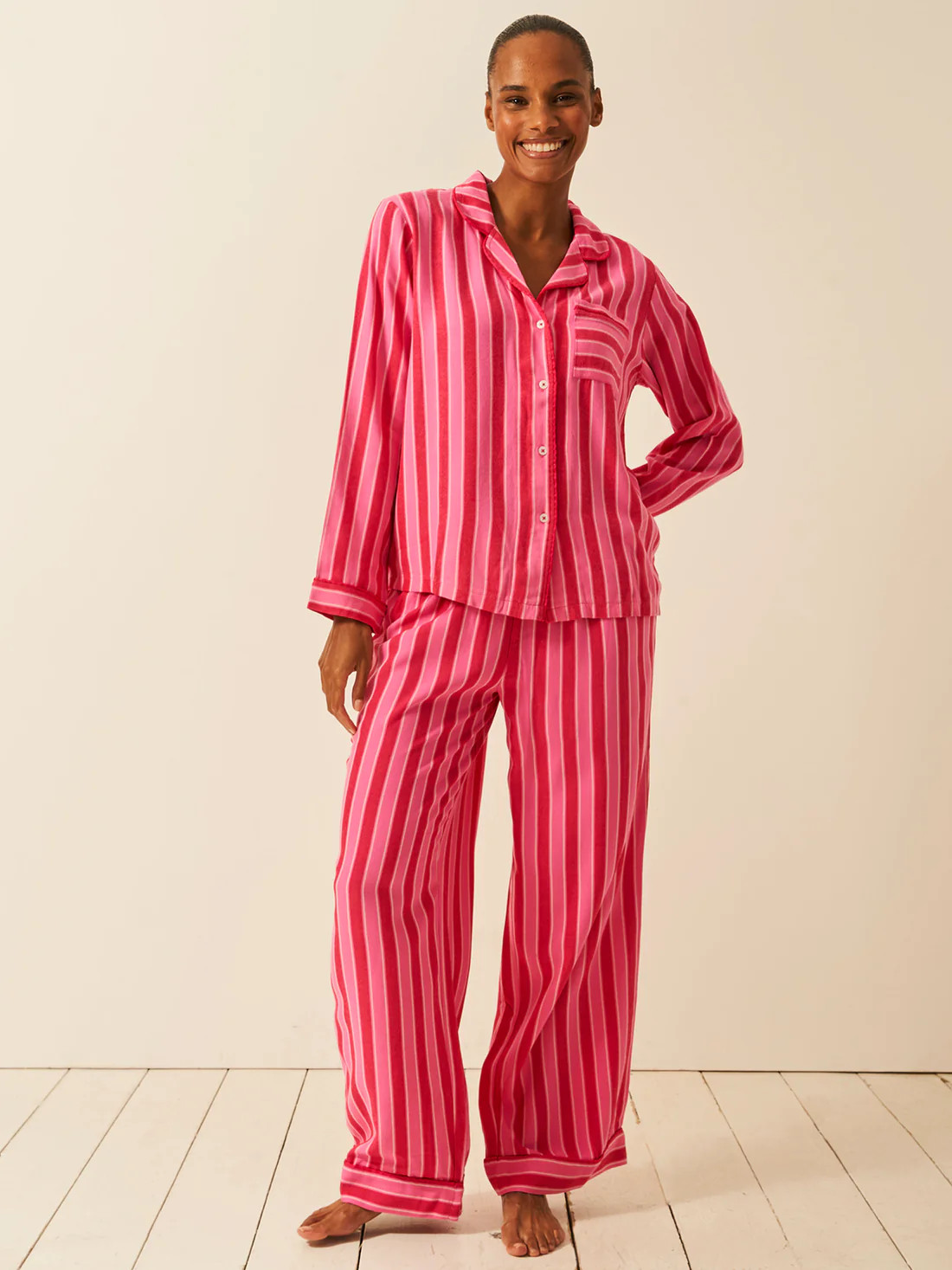 Soft Brushed Woven Pajama Bottoms - Candy Pop Stripe | ECOVERO Nightwear | Stripe and Stare