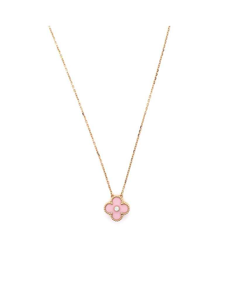 Pre-Owned Van Cleef & Arpels Vintage Alhambra Pendant Necklace 18K Rose Gold and Pink Sevres Porcelain with Diamond, 14.5 - 16.25 | Bloomingdale's (US)
