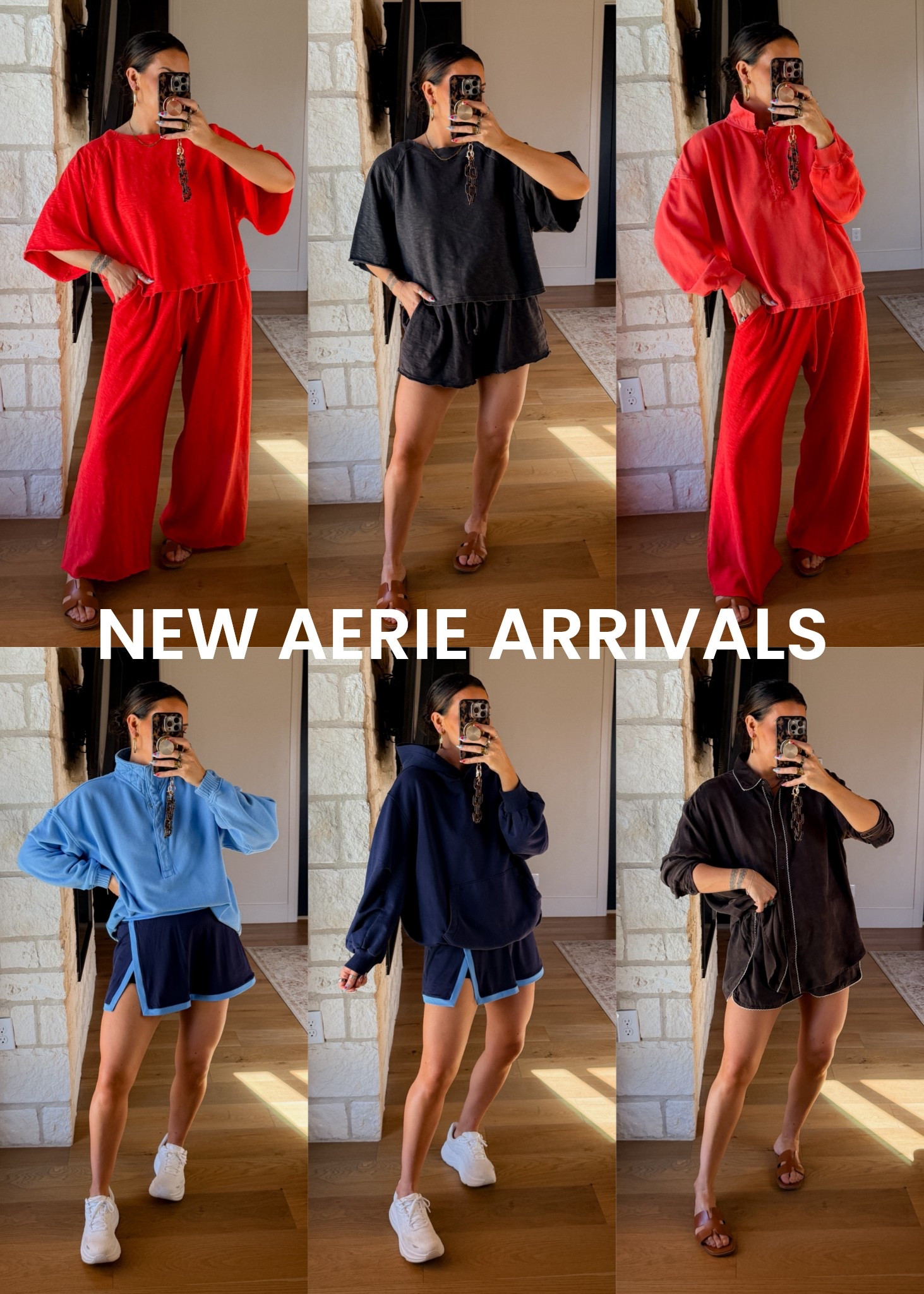New arrivals @Aerie 
I get a large in all bottoms 
Tee’s: XL
Sweatshirts: LARGE 
light blue one: medium
Button up brown top: large


#LTKMidsize #LTKActive #LTKootd