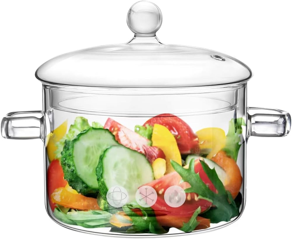 Glass Pots for Cooking on Stove, 1.5L/50oz Glass Cooking Pot with Lid, Heat-Resistant Simmer Pot ... | Amazon (US)