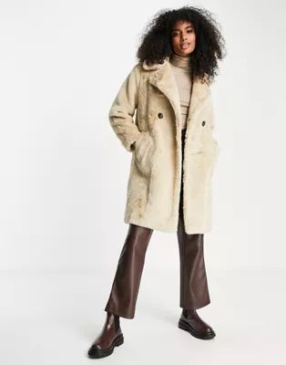 Vero Moda faux fur coat in beige | ASOS (Global)