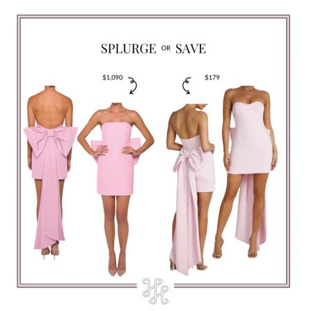 Splurge or Save Light Pink Bow Dress Edition. This little blush dress with oversized bow train is perfect for a black tie cocktail party, holiday party, bridal shower, engagement party or formal affair. Classic, feminine, grandmillennial style, pretty, preppy, wedding guest, party looks  

#LTKsalealert #LTKwedding #LTKparties