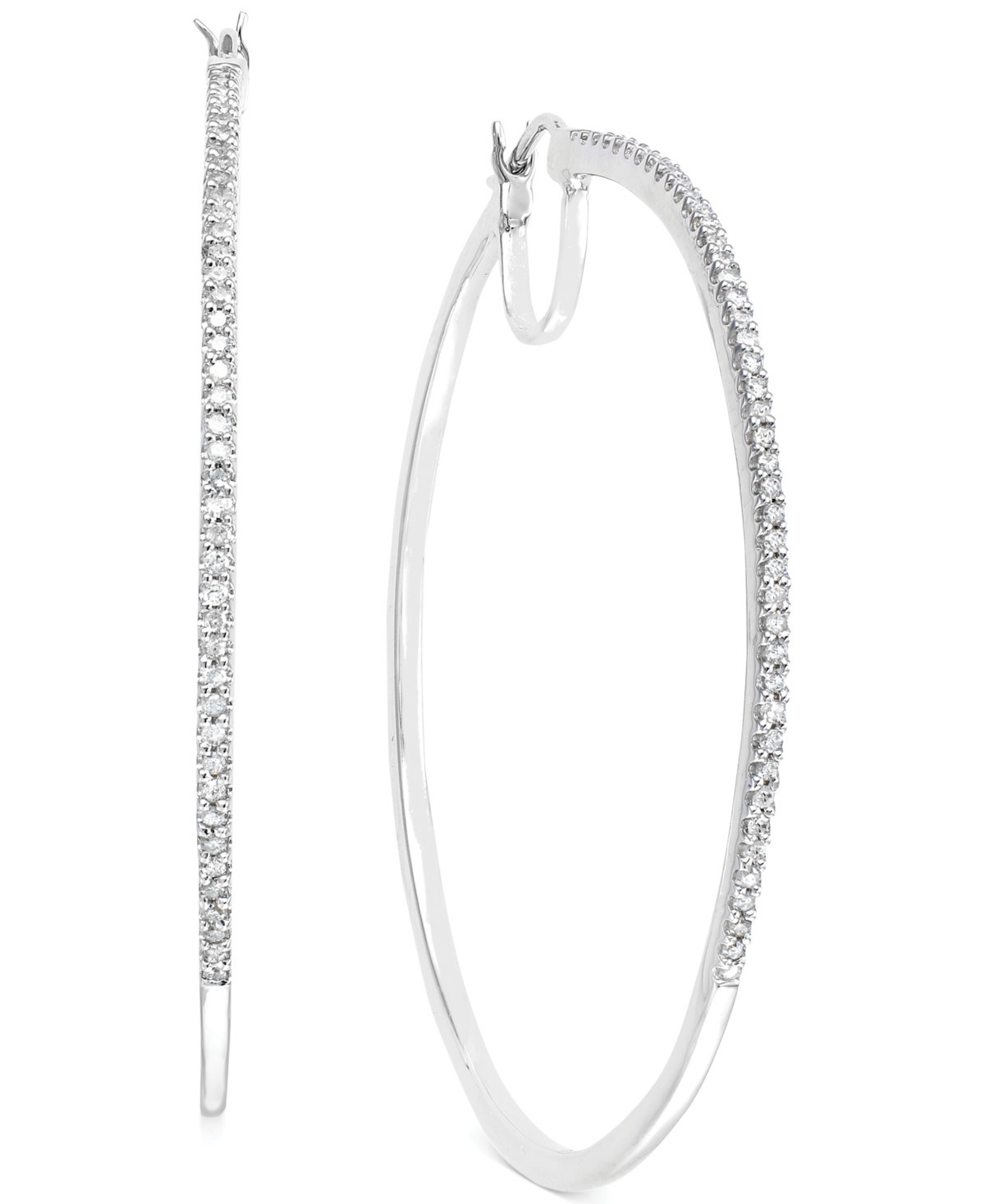 Diamond Oversized Hoop Earrings in 14k Gold over Sterling Silver or Sterling Silver (1/2 ct. t.w.) - Silver | Macy's