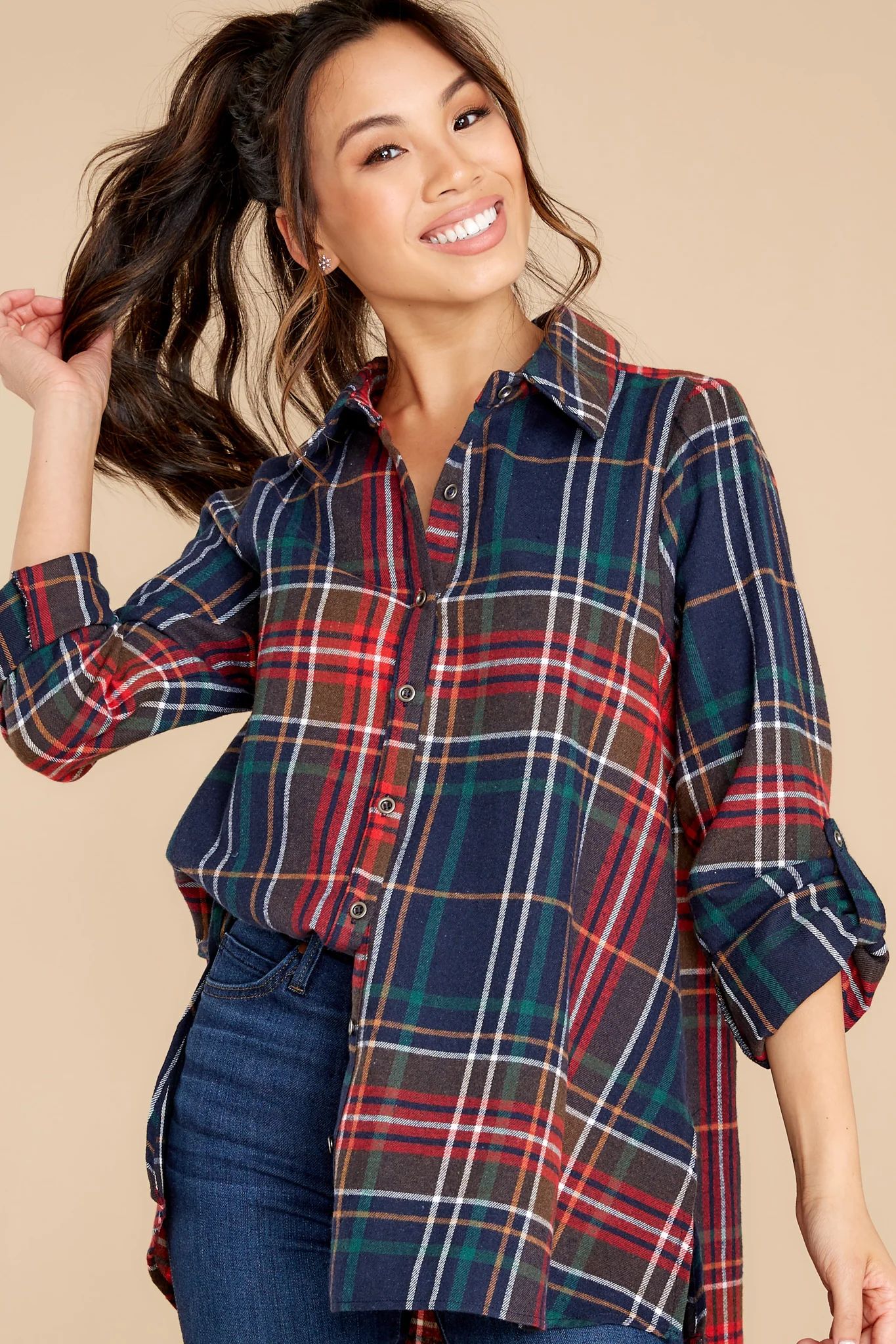 Just Like Home Navy Multi Plaid Top | Red Dress 