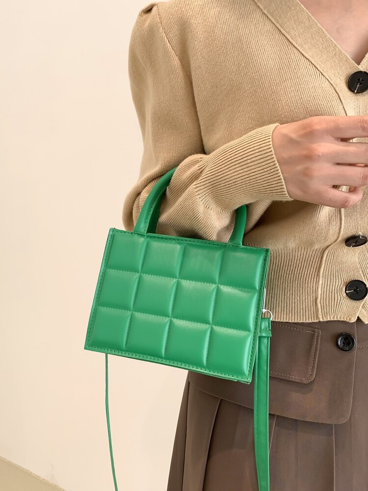 Mini Quilted Detail Double Handle Square Bag | SHEIN