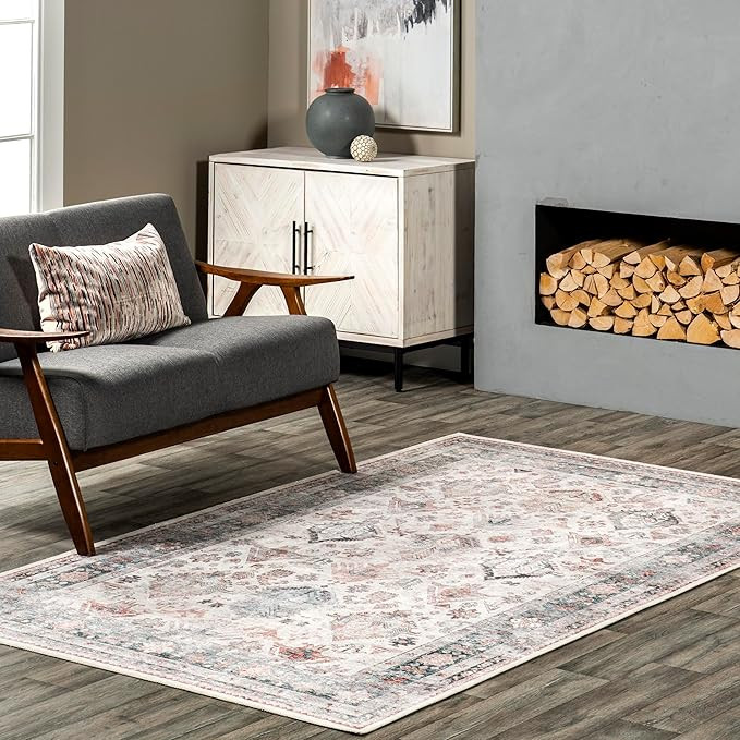 nuLOOM Bex Faded Stain-Resistant Machine Washable Accent Rug, 3' x 5', Ivory Multi | Amazon (US)