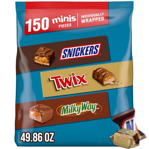 Snickers, Twix & Milky Way Minis Assorted Chocolate Candy Variety Pack, Candy Bag, 150 Ct Bulk Bag (2.93 Pounds) | Amazon (US)