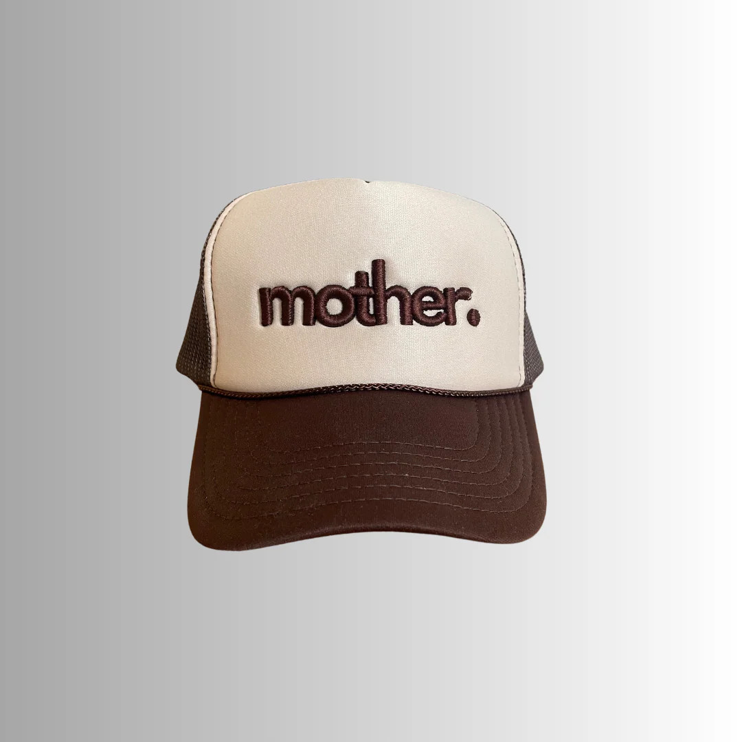 "mother." Embroidered Trucker Hat - Brown + Tan | Mother Hats