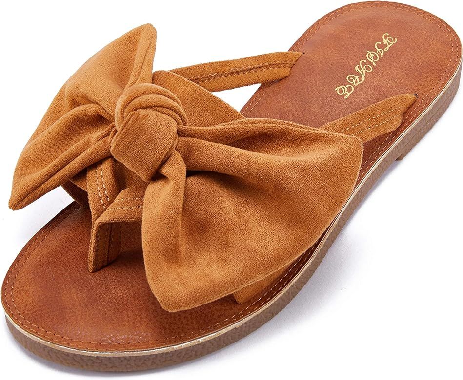 FISACE Womens Slip On Flip Flops Ring Toe Strappy Summer Gladiator Flat Sandals | Amazon (US)