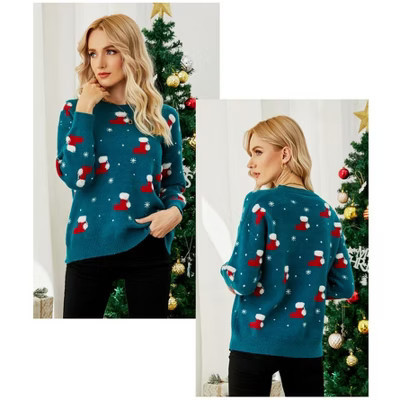 Christmas Sweater for Women Funny Xmas Long Sleeve Knit Pullover Top Cute Santa Tree Reindeer Sweater Blue s | Target
