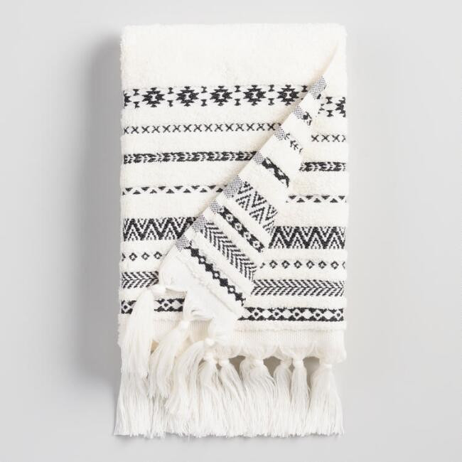 Ivory And Black Geo Striped Zohra Hand Towel | World Market