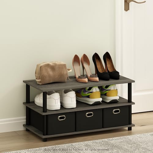 Furinno Turn-N-Tube Multipurpose Compact Open Storage Shoe Rack, Shoe Shelf Organizer with Bin Drawers, French Oak/Black/Black | Amazon (US)