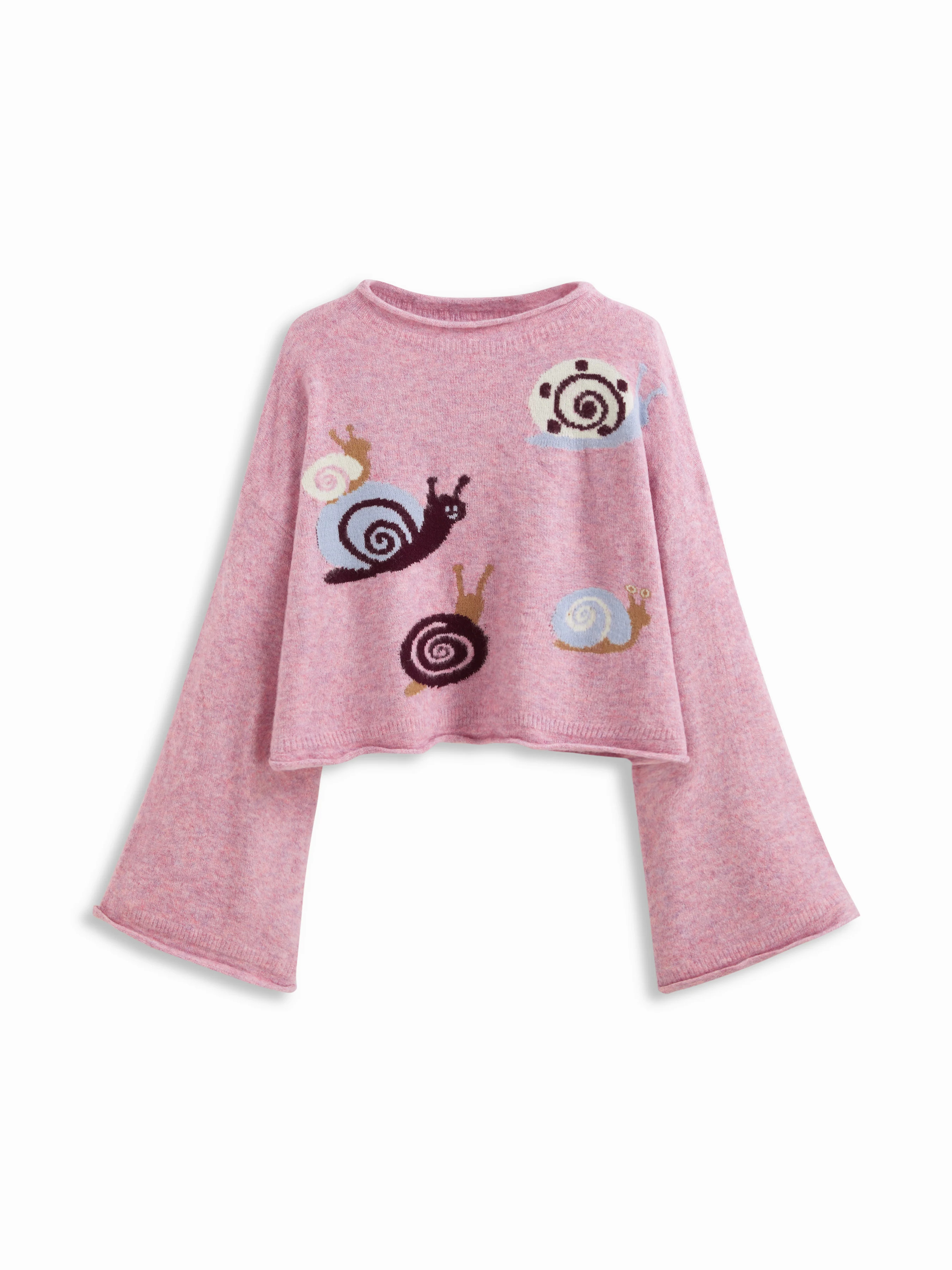 Knit Wool-blend Round Neckline Snail Bell Sleeve Oversized Top | Cider