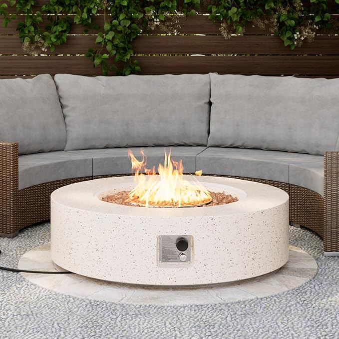 SUNBURY Outdoor 42inch Propane Fire Pit Table, 50,000 BTU Spotted White Patio Fire Table, Concret... | Amazon (US)