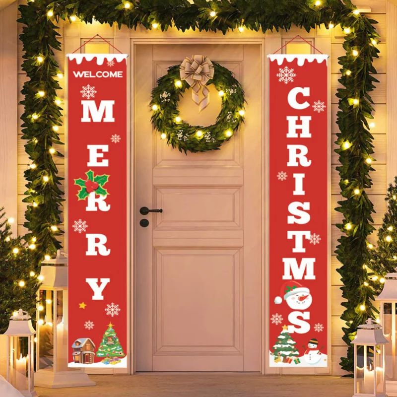 Merry Christmas Banners, Front Door Welcome Christmas Porch Banners Red Porch Sign Hanging Xmas D... | Walmart (US)