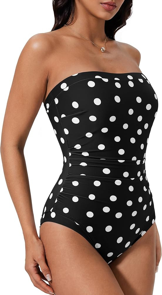 SUUKSESS Women One Piece Tummy Control Swimsuit Strapless Bandeau Bathing Suit | Amazon (US)