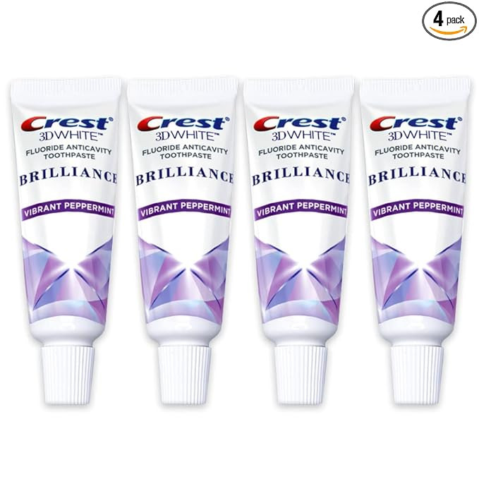 Crest 3D White Brilliance Toothpaste, Vibrant Peppermint, Travel Size 0.85 oz (24g) - Pack of 4 | Amazon (US)
