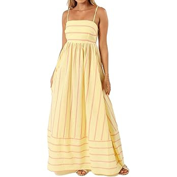Women Striped Maxi Dress Sleeveless Backless Cutout Smocked Sundress Spaghetti Straps Boho Flowy ... | Amazon (US)