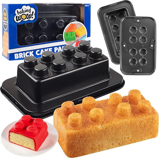 Brick Building Cake Pan Mold- Build Decorate Even Stack 9" 3D Shaped Cakes- Baking Activity Treat... | Amazon (US)