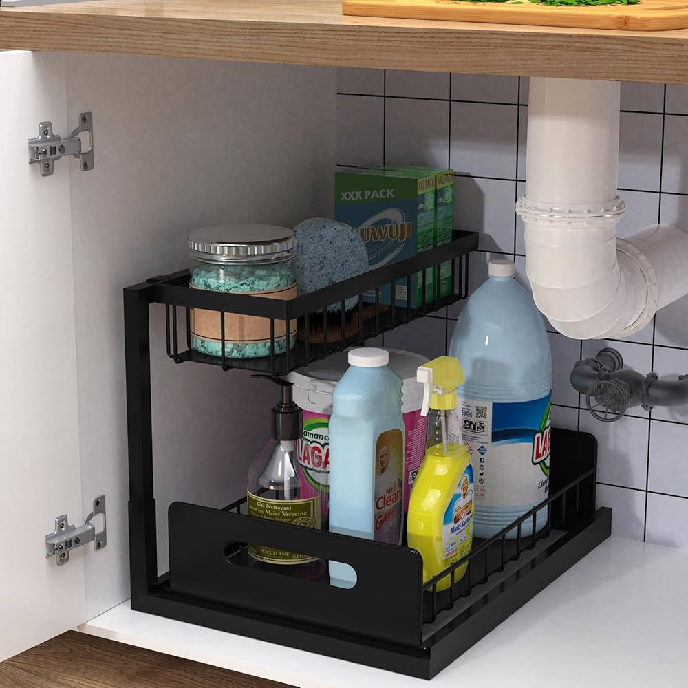 bukfen Under Sink Organizer, Pull Out Cabinet Organizer 2-Tier Slide Out Sliding Shelf Under Cabi... | Amazon (US)