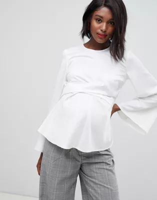 ASOS DESIGN Maternity long sleeve top with tie front and bell sleeve | ASOS US