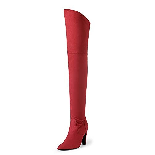 DREAM PAIRS Women's Dob214 Red Thigh High Boots Suede Over The Knee Heels Long Sexy Pointed Toe Boots, Red Suede, Size 9.5 | Amazon (US)
