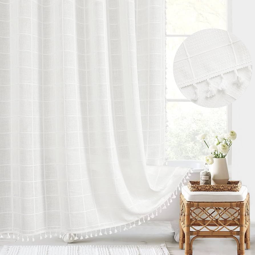 Gibelle Long Shower Curtain 72 x 78, Tall Boho Farmhouse Tassel Shower Curtain, Cute Cottagecore ... | Amazon (US)
