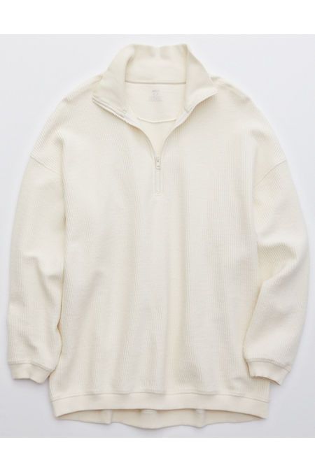 Aerie Good Vibes Corded Oversized Quarter Zip Sweatshirt Women's Natural XL | American Eagle Outfitters (US & CA)