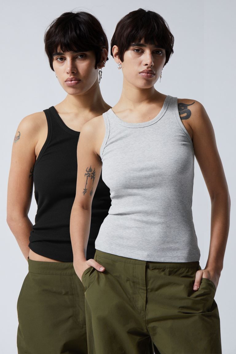 2-pack Close Fitted Rib Tank Top | H&M (UK, MY, IN, SG, PH, TW, HK)