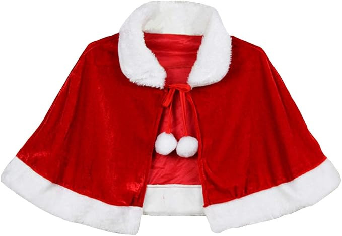 Christmas Velvet Shawl Cloak Cape Mrs Santa Claus Cape Robe Halloween Costume Red | Amazon (US)