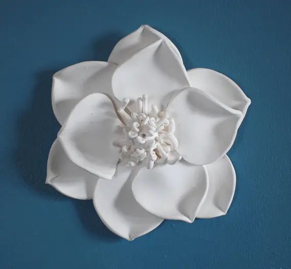 Magnolia Flower Wall Sculpture - White Clay Flower Circle Art Tile Textured Garden Inspired Wall ... | Etsy (US)